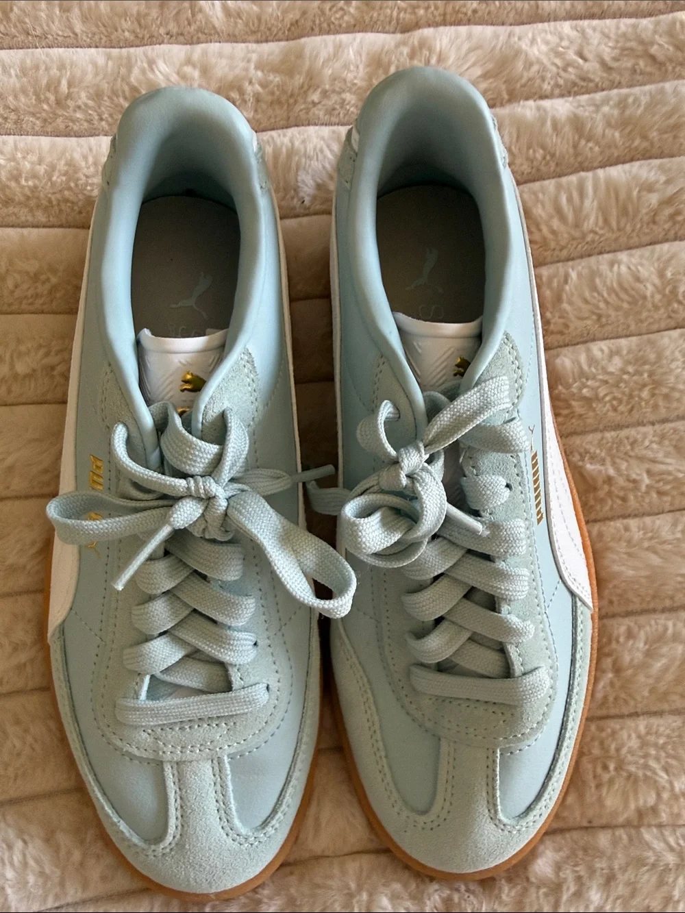 Puma Womens Light Blue White Suede Lace-Up Athletic Sneakers